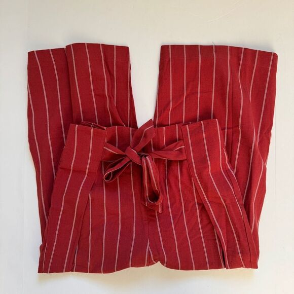 J.O.A. High Waisted Wide Leg Crop Pant with Tie Red Stripe Size Medium NWT - Picture 2 of 9